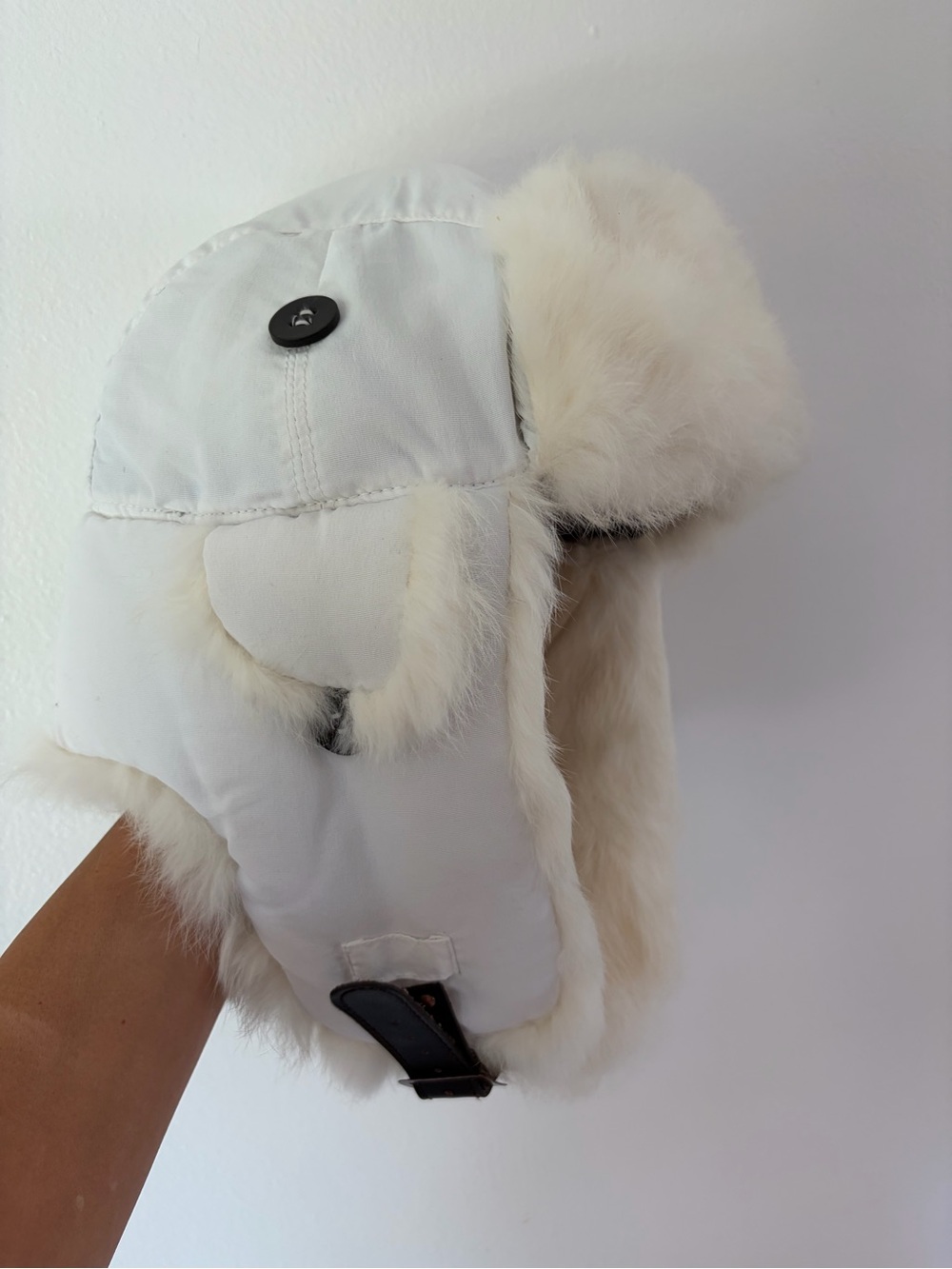 Mad Bomber White Nylon & Rabbit Fur Hat Size XL